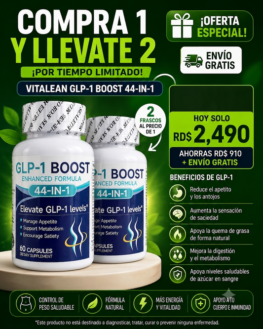 llévate 2 frascos de VitaLean GLP-1™  +  Envio gratis por solo RD$2,490 🔥 Oferta Especial por Tiempo Limitado